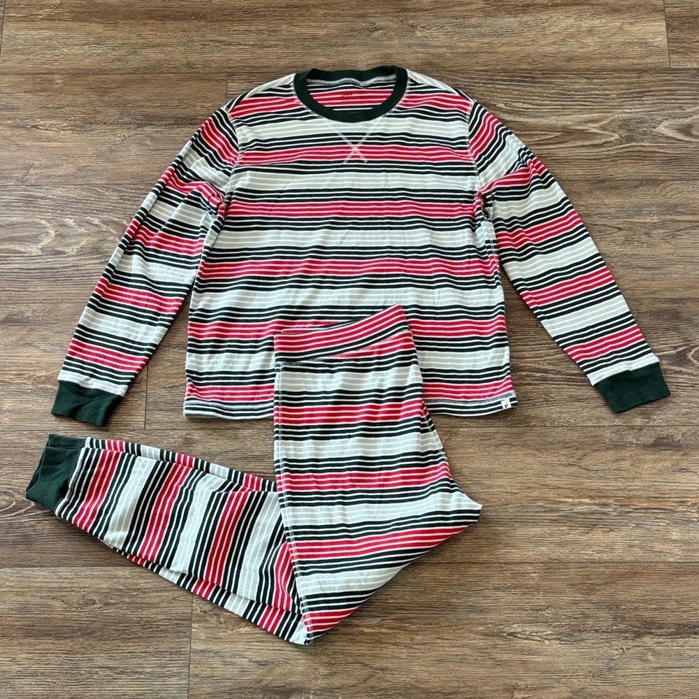 Pact 100% Organic Cotton Flurry Stripe Pajamas 2 Piece Set Unisex Size XL